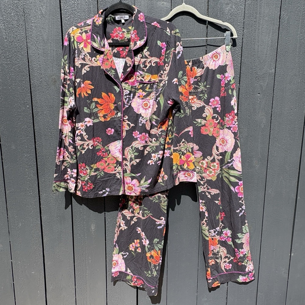 Johnny Was Floral Pajama Set L Boho Cottage Romantic Pima Cotton Modal Peru READ